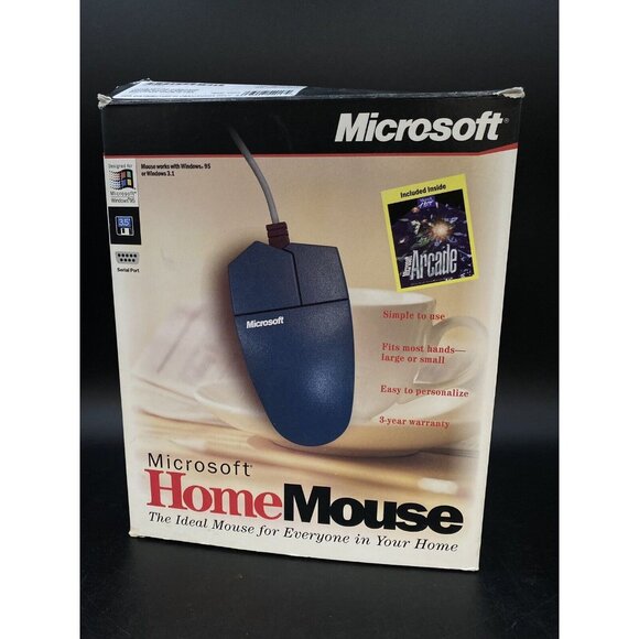 Microsoft Home Mouse 9-Pin Serial Port In Box W/ Disk Opened Box Vintage